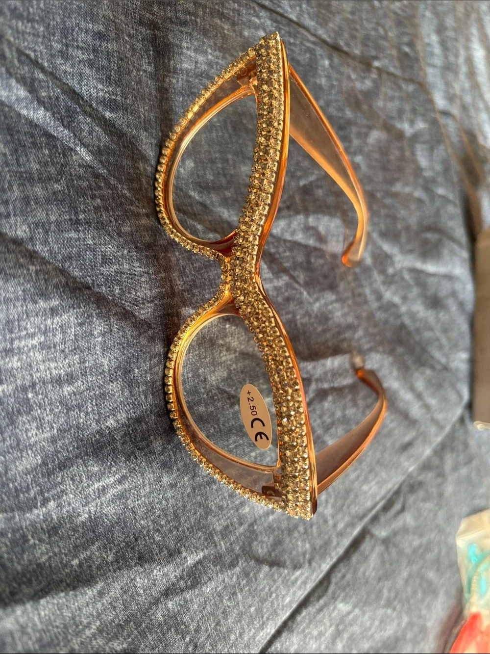 ✨ Rhinestone Cat Eye Reading Glasses +2.50 – Brown Crystal Fashion Readers